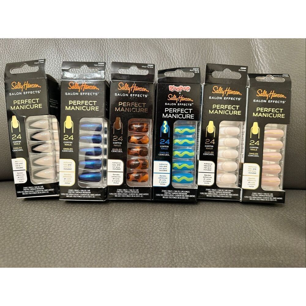 Sally Hansen Ring Pop Blue and French Tip Coffin Shape Nails New